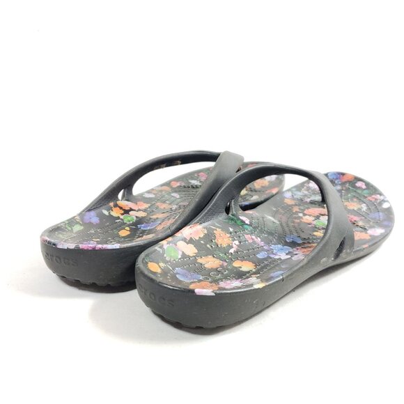 Crocs Womens Size 9 Floral Print Black Flip-Flops - Picture 3 of 8
